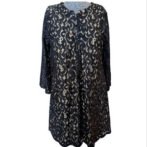 Xhilaration Black Lace Dress Size M Lace-up Neck 3/4 Bell Sleeve Mini
